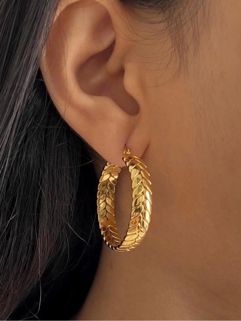 Gold Braided Hoop Earrings 35mm Waterproof Hypoallergenic Minimalist
